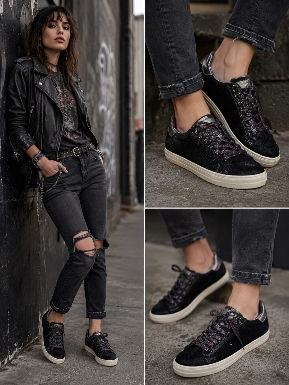 P448 John Pony Hair and Glitter Sneakers-Black/Silver